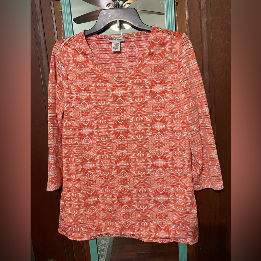 Rebecca Malone Coral Floral Blouse Women’s Size Small